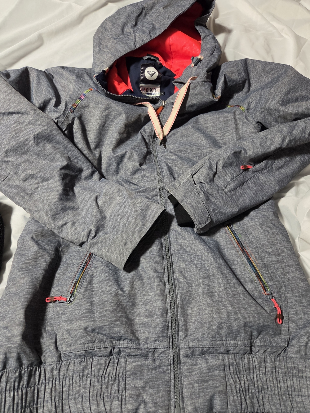 Roxy Womens Heather Gray Hooded Winter Jacket with Pink Lining